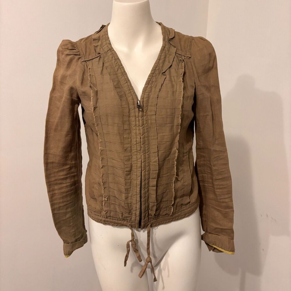 Hei Hei Anthropologie Size 2 Medium Olive Green Y2K Linen Military Style Jacket